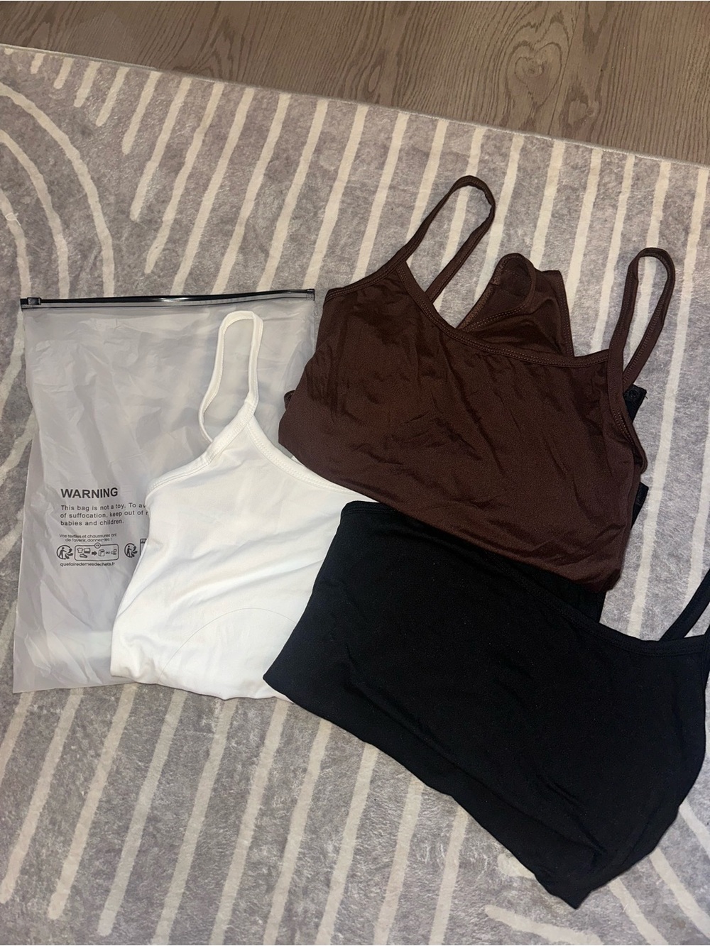 3 pack bodysuits - Black, White & Brown